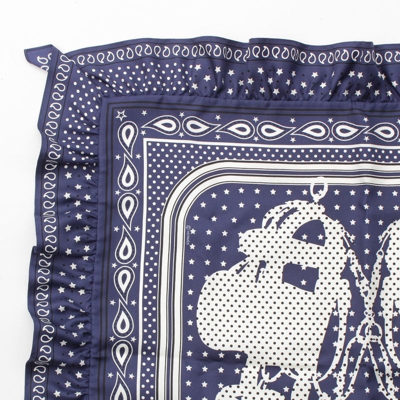 Hermes Carre 65 Brides De GALA Ceremonial Horse Maitre D'oeil Ruffled Scarf Navy