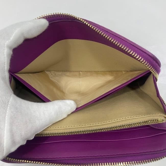 Bottega Veneta Round Zipper Long Wallet Purple Intrecciato