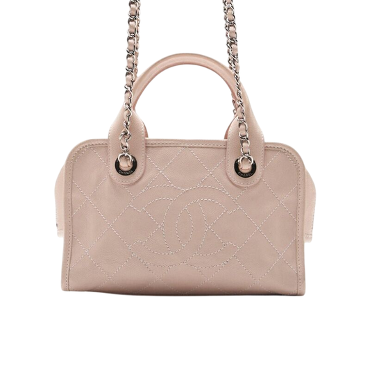 Chanel Matelasse Coco Mark 2WAY Handbag Caviar Skin Pink With Silver Hardware