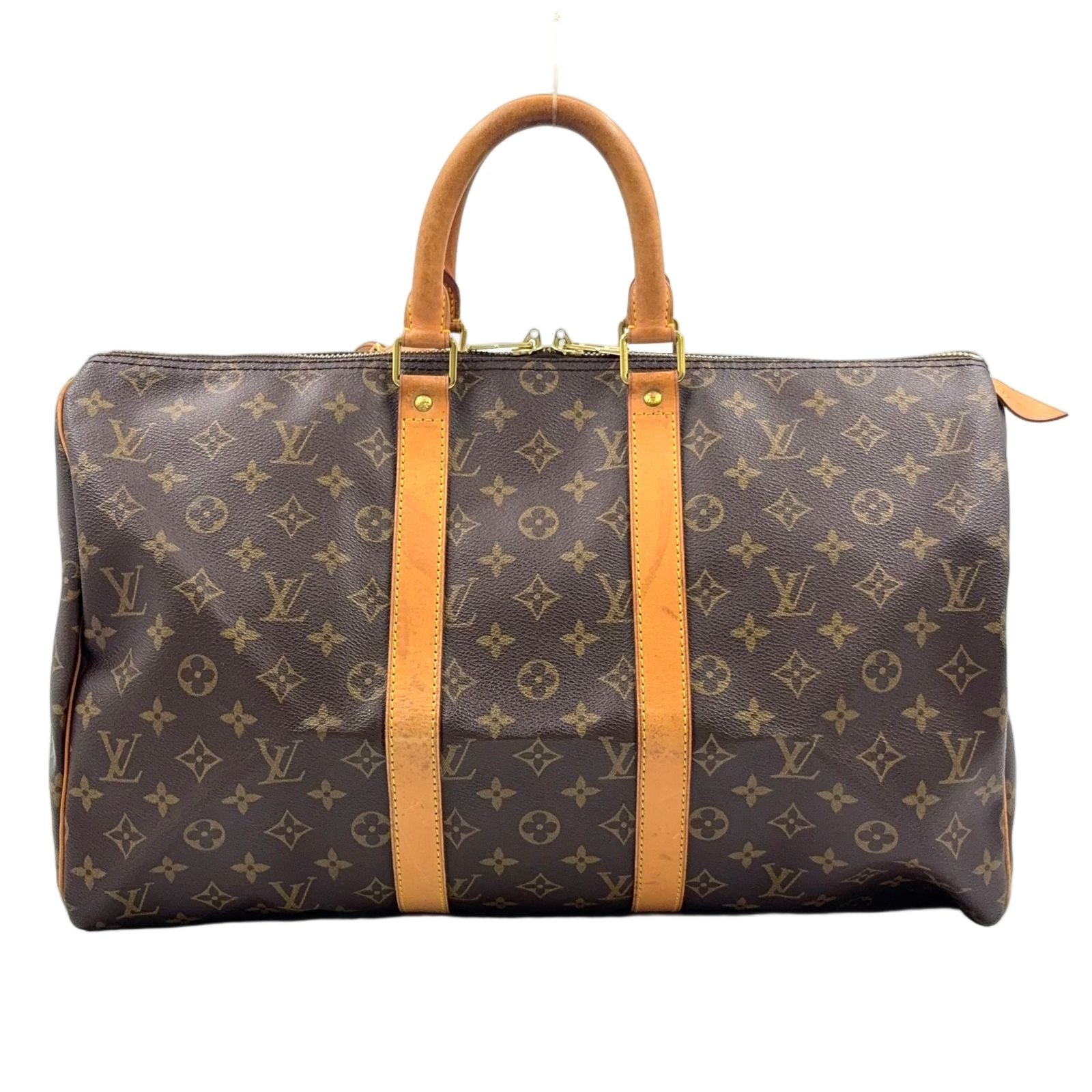 Louis Vuitton Keepall 45 Monogram Leather Brown Boston Bag Gold