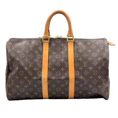 Louis Vuitton Keepall 45 Monogram Leather Brown Boston Bag Gold