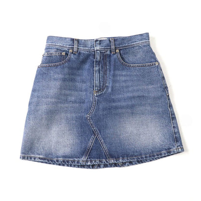 Christian DIOR 422j21a3830 100% Cotton Trapeze Denim Miniskirt With Logo Patch