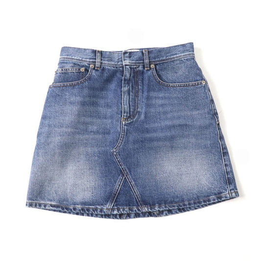 Christian DIOR 422j21a3830 100% Cotton Trapeze Denim Miniskirt With Logo Patch