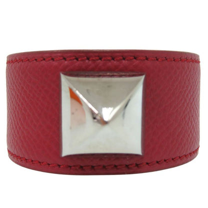 Hermes Medor Bangle Leather Metal Red Engraved D 0564 Hermes