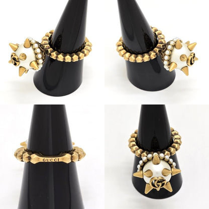 Gucci 582608 Double G Glass Pearl Studded Ring S Approx 13 Gold-tone Metal Aged