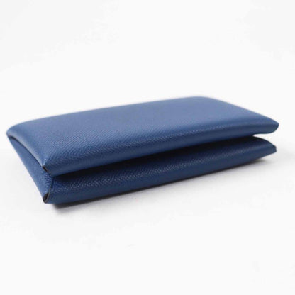 Hermes Calvi Deep Blue Silver Hardware Vaume D'adam Card Case Engraved B With
