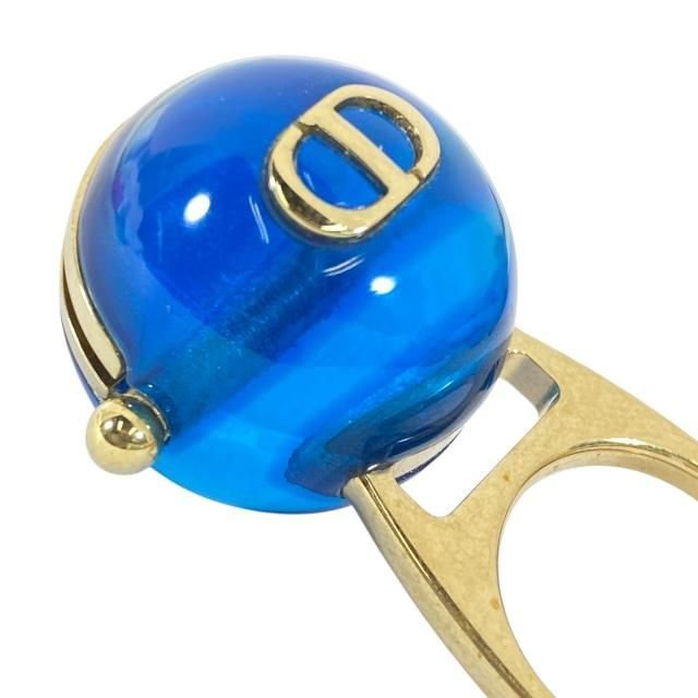Christian DIOR Ring Accessories Jewelry Small Tribal Ball Logo GP Gold Blue (M
