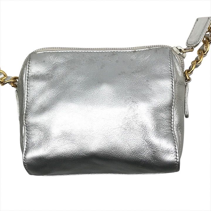 Prada Leather Mini Chain Shoulder Bag Silver Gold
