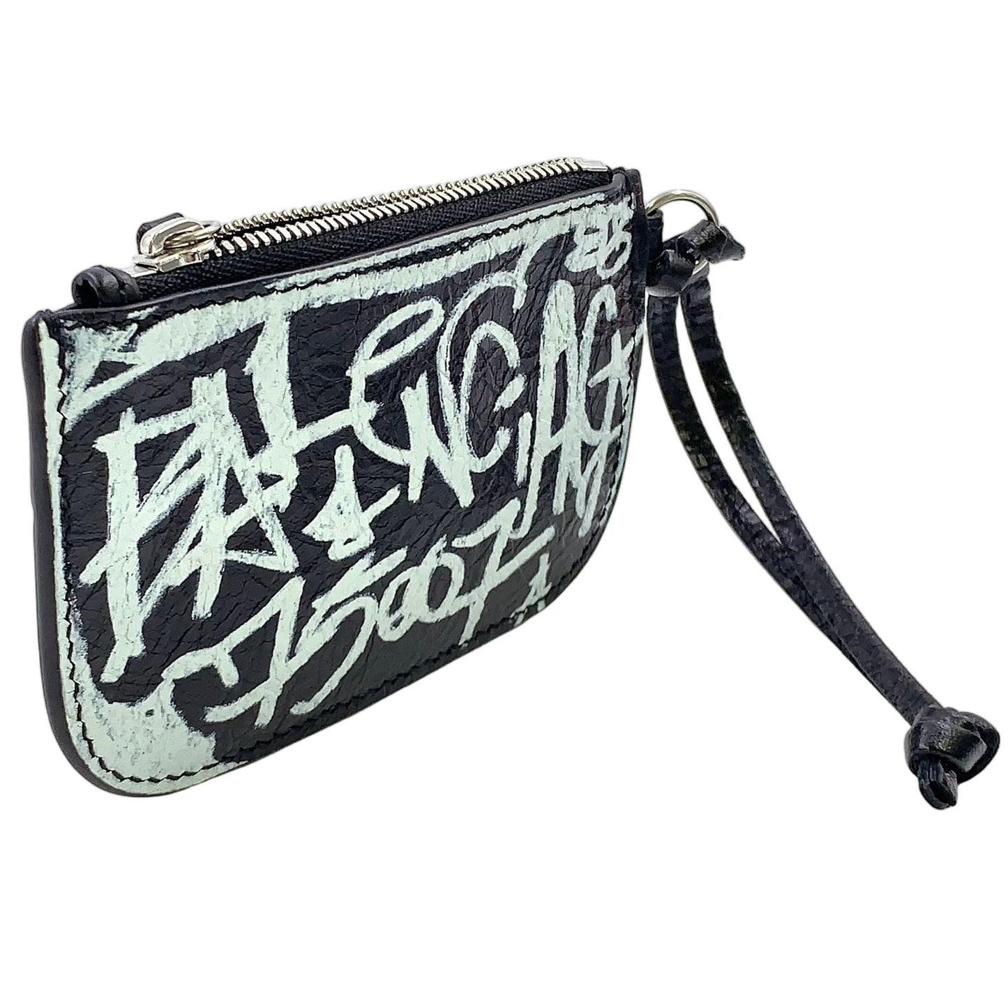 Balenciaga Luca Gor Graffiti Leather Black White Coin Case Silver — view 2