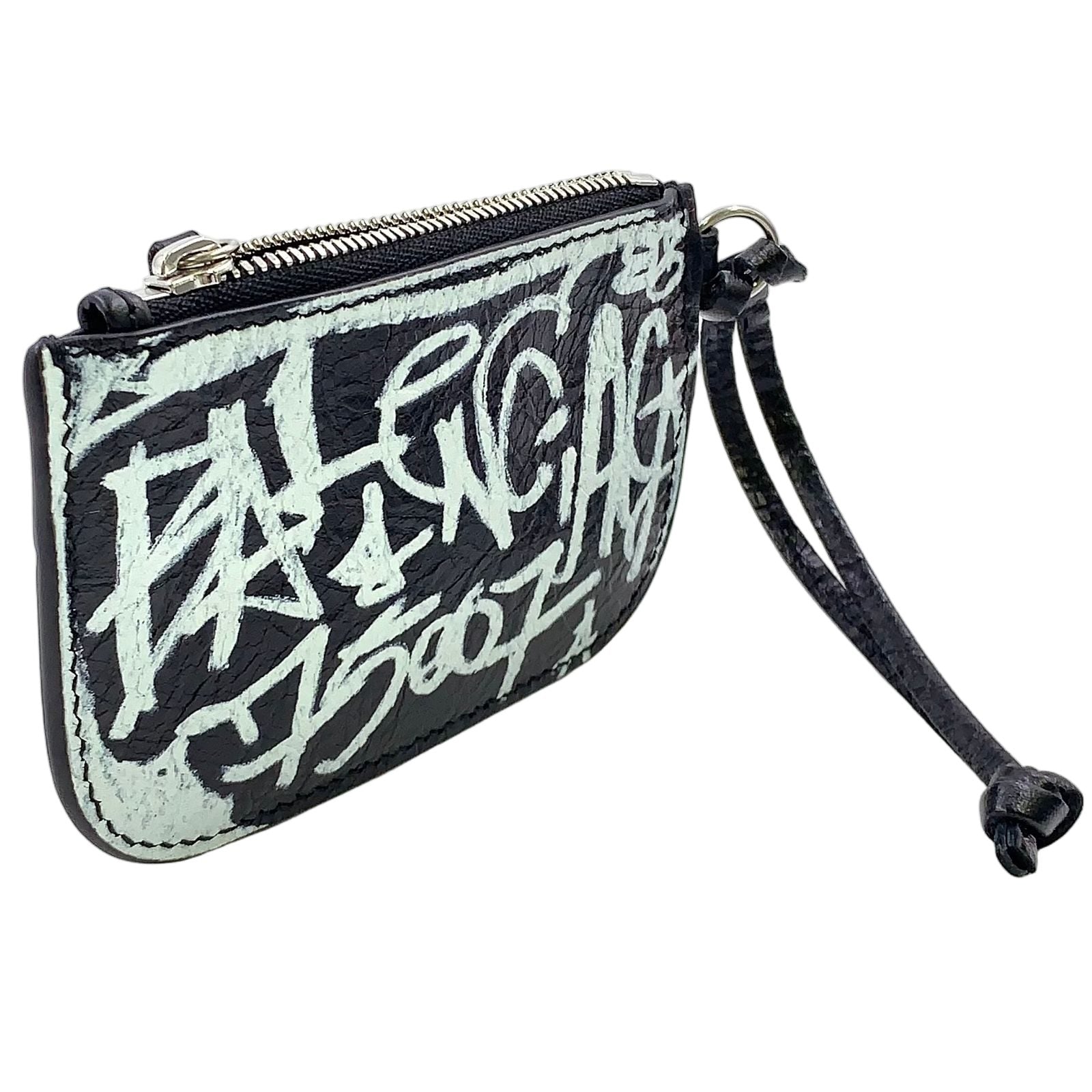 Balenciaga Luca Gor Graffiti Leather Black White Coin Case Silver — view 2