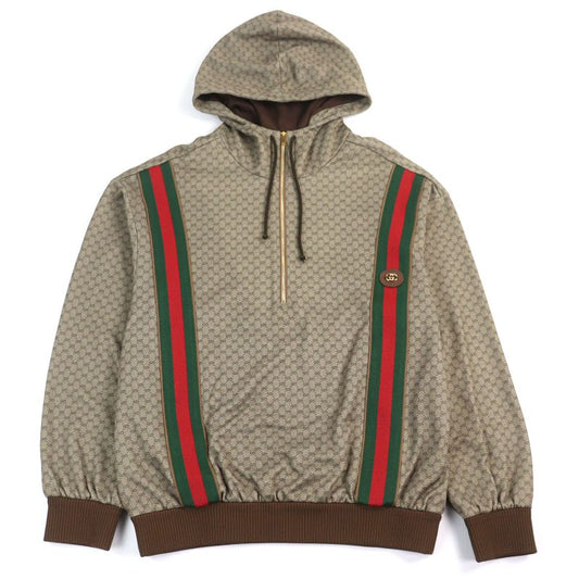 Gucci 655153 Mini GG Jersey Sherry Line Interlocking G Half Zip Hoodie Beige M