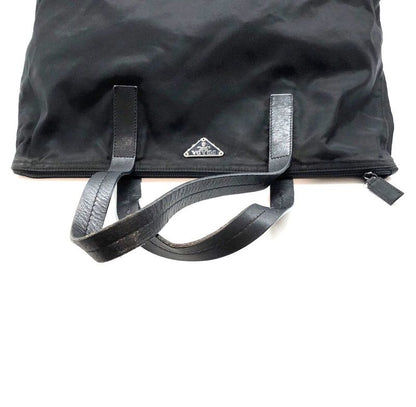 Prada Nylon Tote Handbag Triangle Plate Logo A4 Compartment Black Ladies Men