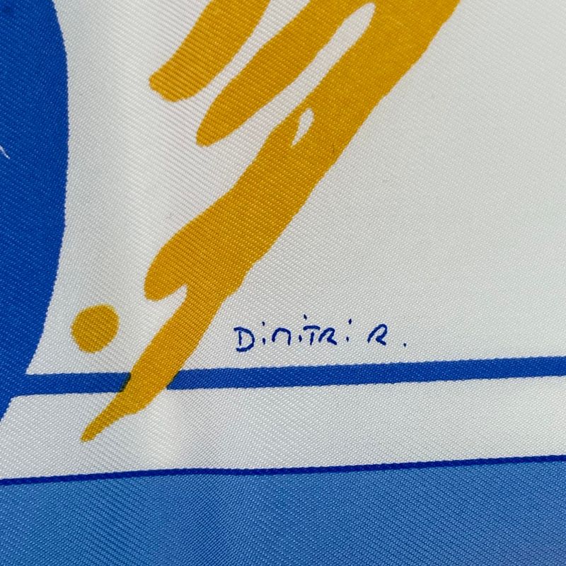 Hermes Scarf Silk Carre 90 Vive Les Champions! Viva Champions Soccer Blue With