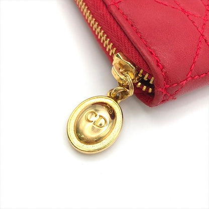 Dior Lady Cage Leather Bifold Round Compact Wallet Red