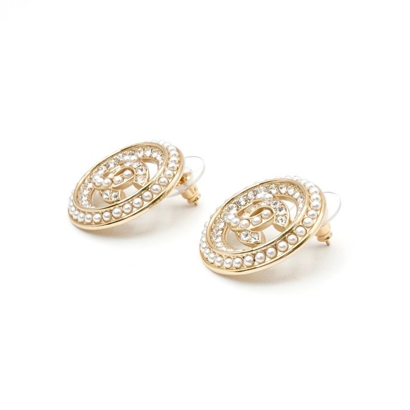 Chanel Earrings Earring Gold Coco Mark Round Rhinestone