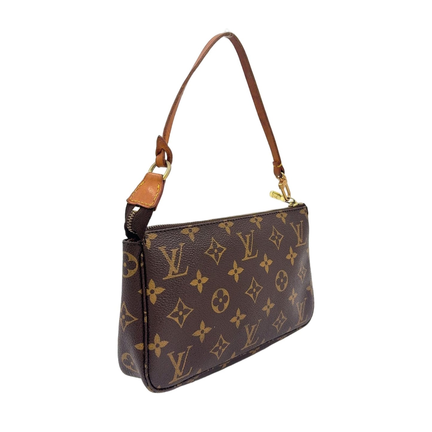 Louis Vuitton Pochette Monogram Leather Brown Handbag Gold — view 2