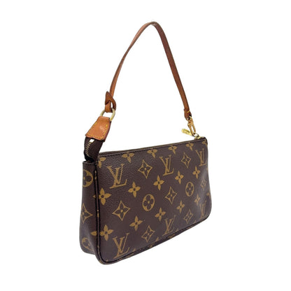 Louis Vuitton Pochette Monogram Leather Brown Handbag Gold — view 2