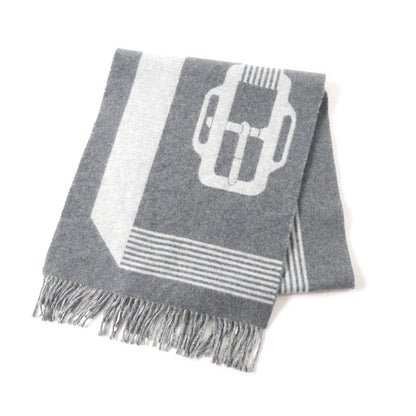 Hermes Sangre À Bucle 100% Cashmere Anthogracito / Gris Cles Fringed Scarf 39 X