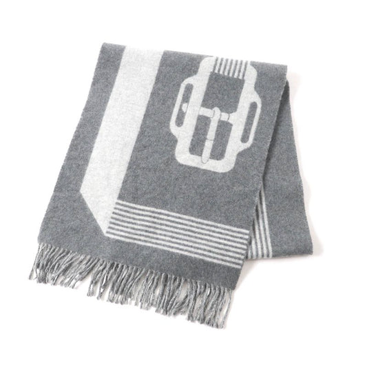 Hermes Sangre À Bucle 100% Cashmere Anthogracito / Gris Cles Fringed Scarf 39 X