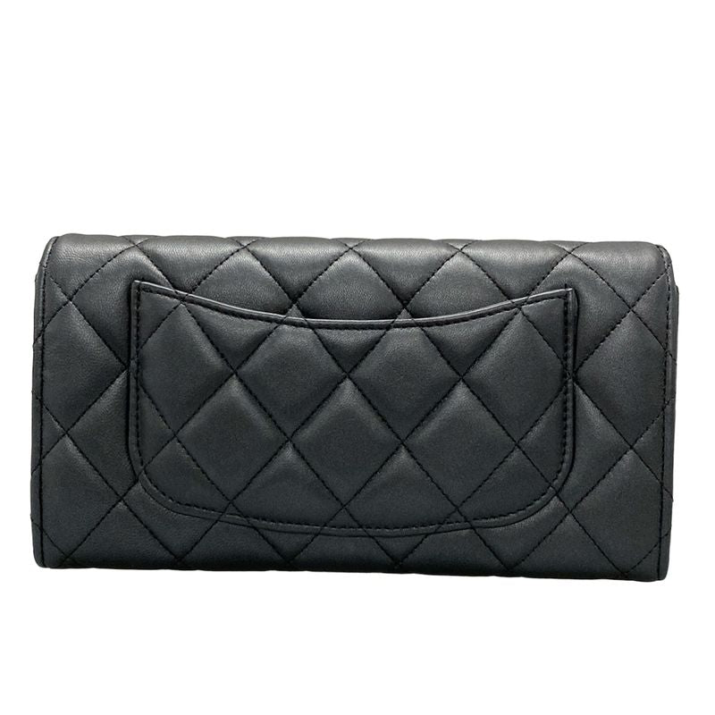 Chanel Long Wallet Matelasse Ap0241 Black Hardware / Sole Black Lambskin