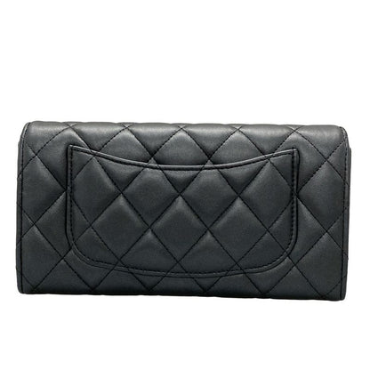 Chanel Long Wallet Matelasse Ap0241 Black Hardware / Sole Black Lambskin