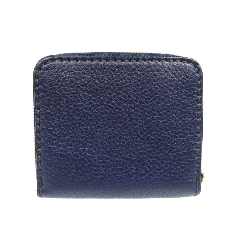 Christian Dior Bee Leather Gold Hardware Navy Blue Bifold Wallet 1128 Christian