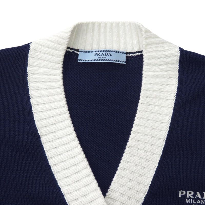 Prada Cropped Cotton Cardigan P25i04 Size 36 Cotton Navy Short Sleeves Knit