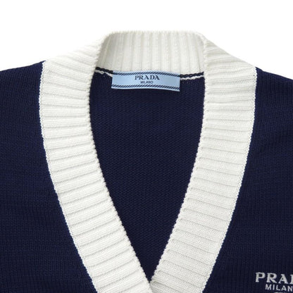 Prada Cropped Cotton Cardigan P25i04 Size 36 Cotton Navy Short Sleeves Knit