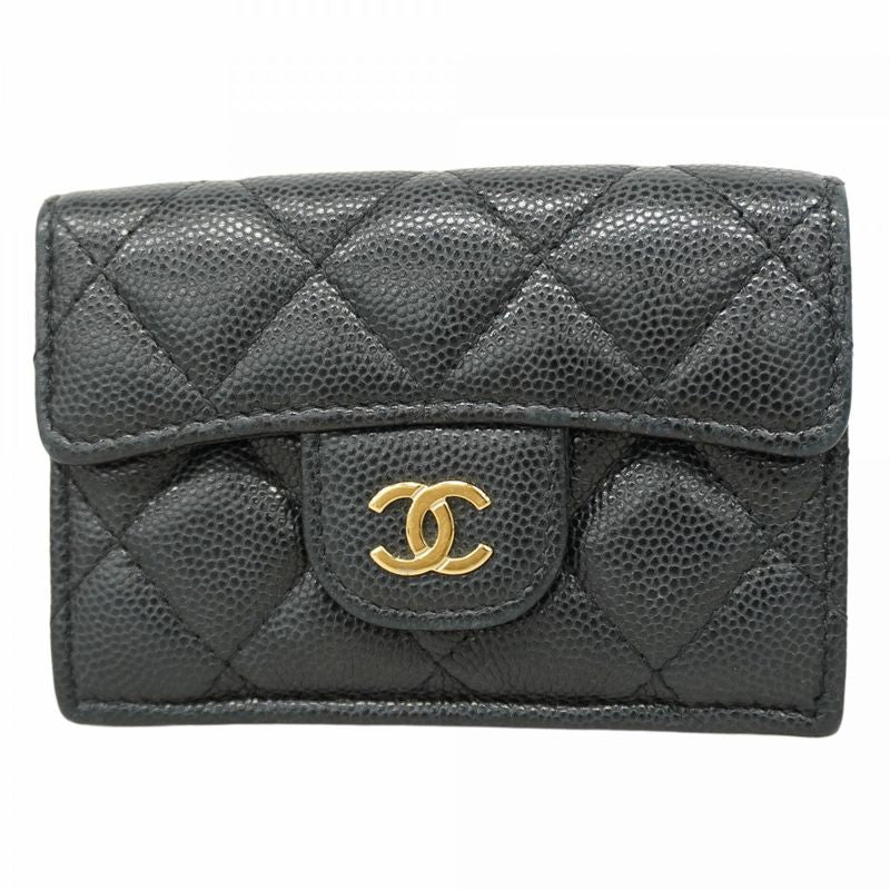 Chanel Trifold Wallet Matelasse Caviar Skin Black Chien Pan Gold Hardware Women