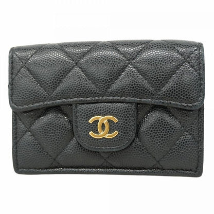 Chanel Trifold Wallet Matelasse Caviar Skin Black Chien Pan Gold Hardware Women