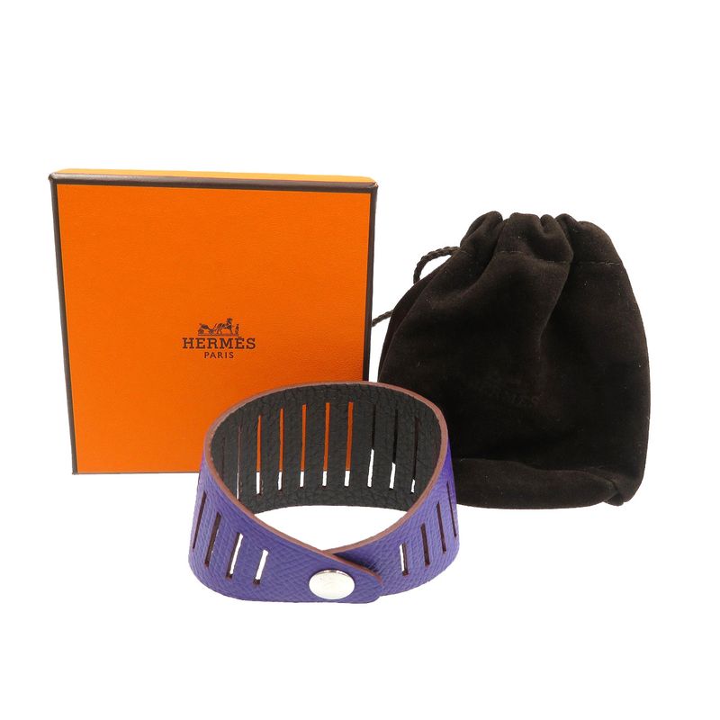 Hermes Petite Ash Bracelet Reversible Vaux Epson Togo Silver Hardware Anemone