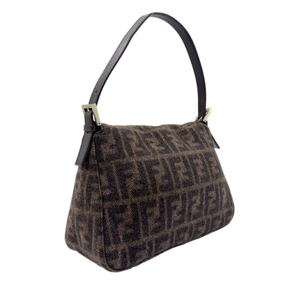 Fendi Zucca Pattern Mamma Bucket Leather Wool Dark Brown Shoulder Bag Silver — view 2