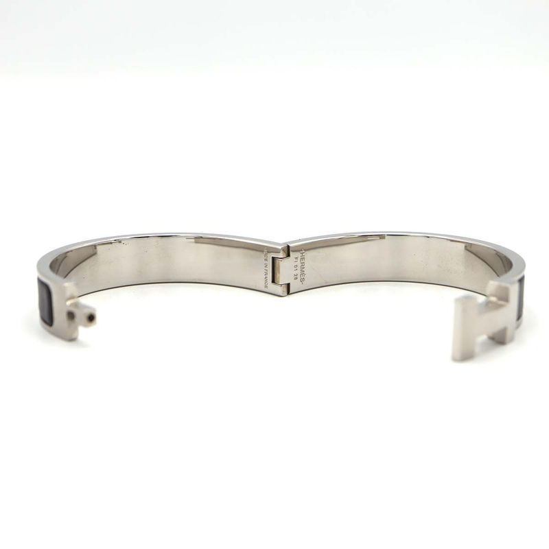 Hermes Click H GM H Logo Bangle Bracelet Silver Color And Black Accessories
