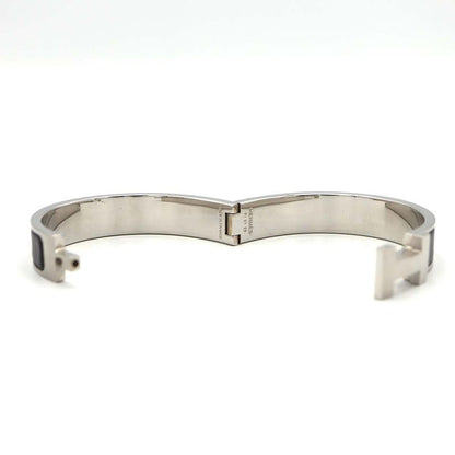 Hermes Click H GM H Logo Bangle Bracelet Silver Color And Black Accessories