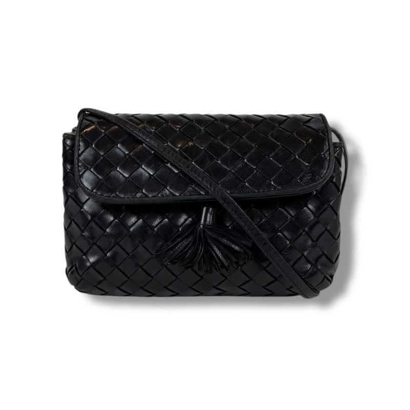 Bottega Veneta Mini Shoulder Bag Tassel Fringe Intrecciato Leather Black
