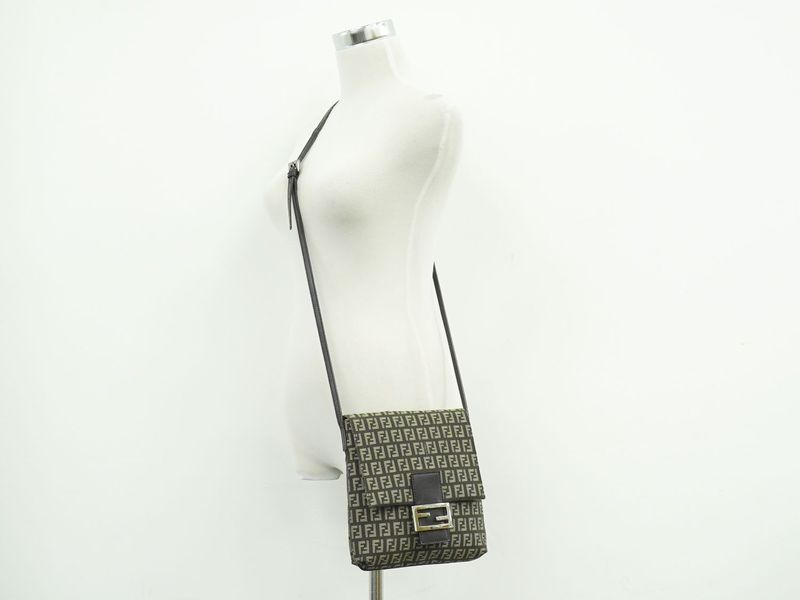 Authentic Fendi Zucchino Shoulder Bag Pochette Canvas Brown 8bt075 Zucchino Bag