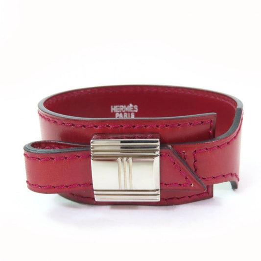 Hermes Artemis Bracelet Leather Silver Hardware Bangle Bordeaux M D Engraved