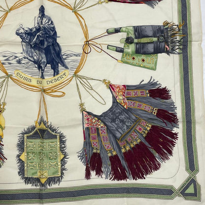 Hermes Cuirs DU Desert Leather Decorated Silk Scarf White
