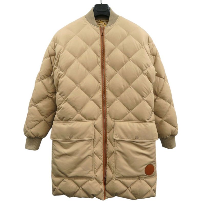 Hermes Reversible Long Down Jacket With Belt Leather Patch H Logo Allover Serie