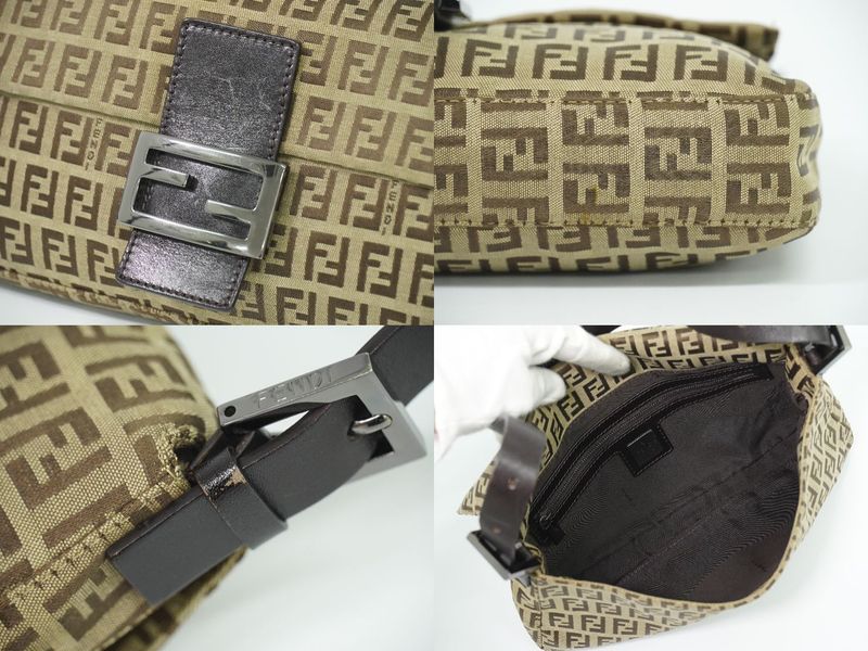 Authentic Fendi Mamma Bucket Zucchino Shoulder Bag Handbag Canvas Beige 8br000