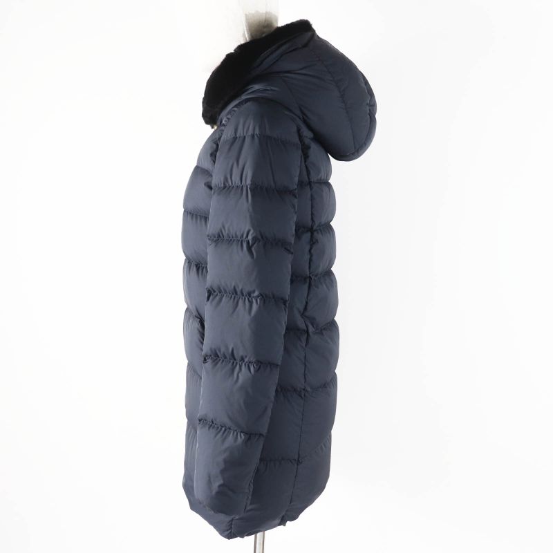 duvetica Duvetica Carysdue Lekkis Rabbit Fur Hooded Down Coat Navy 38 Made In