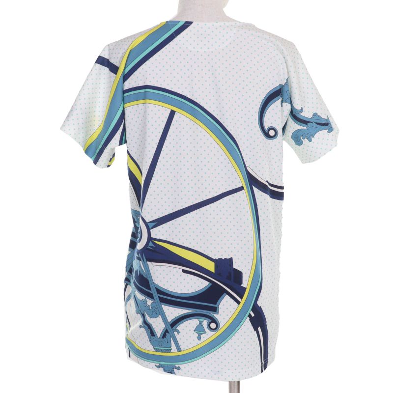 Hermes 100% Cotton Cut And Sewn Short Sleeved T-shirt Top White Blue 34 Made In