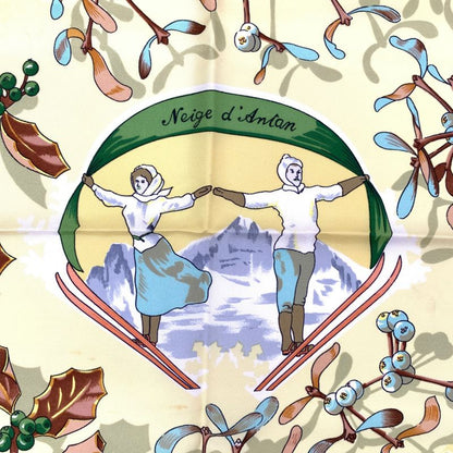 Hermes Carre 90 Neige D'antan Last Year's Snow Yellow Christmas Silk Scarf