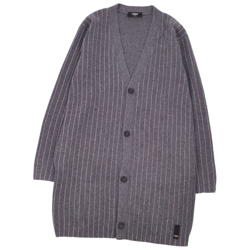 Fendi Knit Long Cardigan With Ball Chain