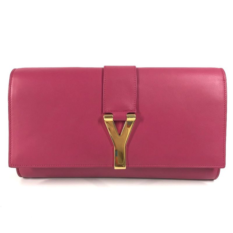 Saint Laurent Clutch Bag Logo Flap 311213 Leather Pink