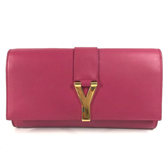 Saint Laurent Clutch Bag Logo Flap 311213 Leather Pink