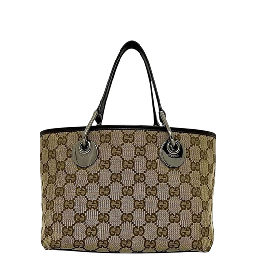 Gucci Mini Handbag Beige Brown 120844 Excellent Condition Canvas
