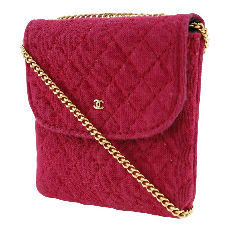 Chanel Chain Pouch Micro Cotton Pink Ladies Shoulder Bag