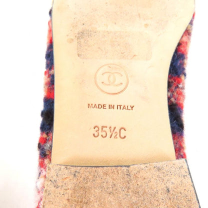 CHANEL Ballerina With Coco Mark Ribbon Leather Use Tweed Flat Pumps Multi 35.5