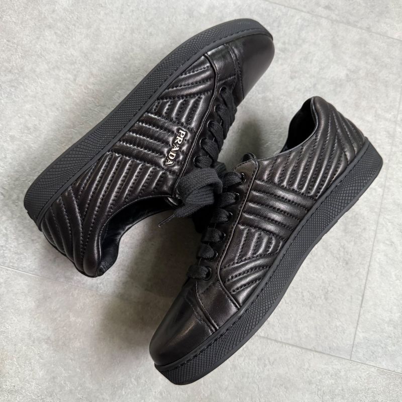 Prada Quilted Leather Logo Sneakers 36 Women's Black Silver 23cm (9.06in)